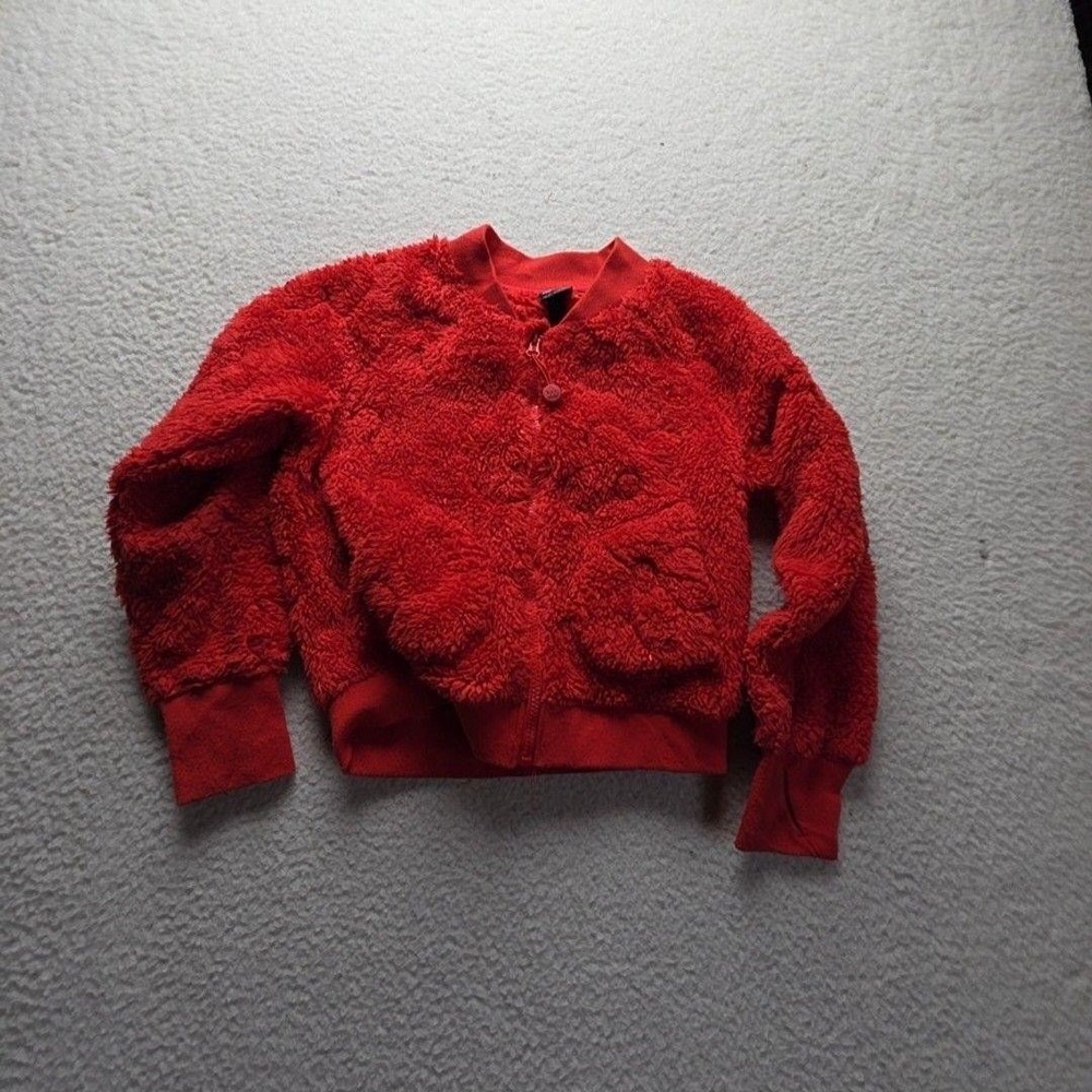 All In Motion Jacket Youth 8 Red Fleece Bomber Full Zip Teddy Sherpa Warm